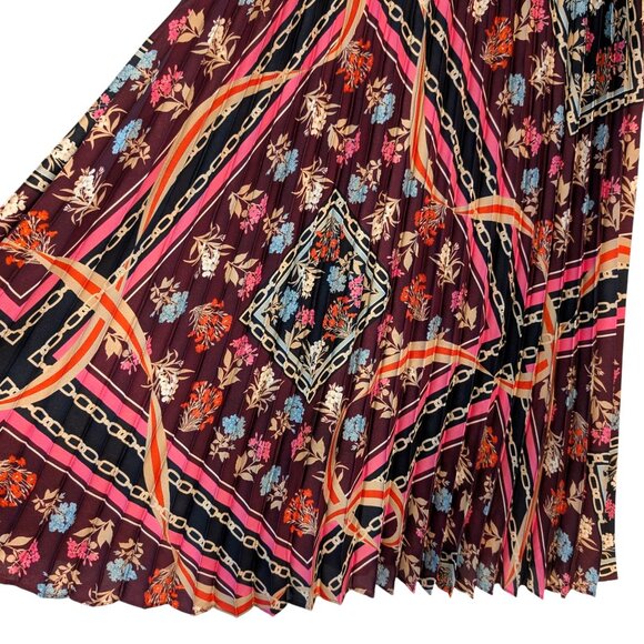 Ann Taylor Womens Size 4 Floral Chain Scarf Print MIcro Pleated Lined Midi Skirt - Picture 4 of 10